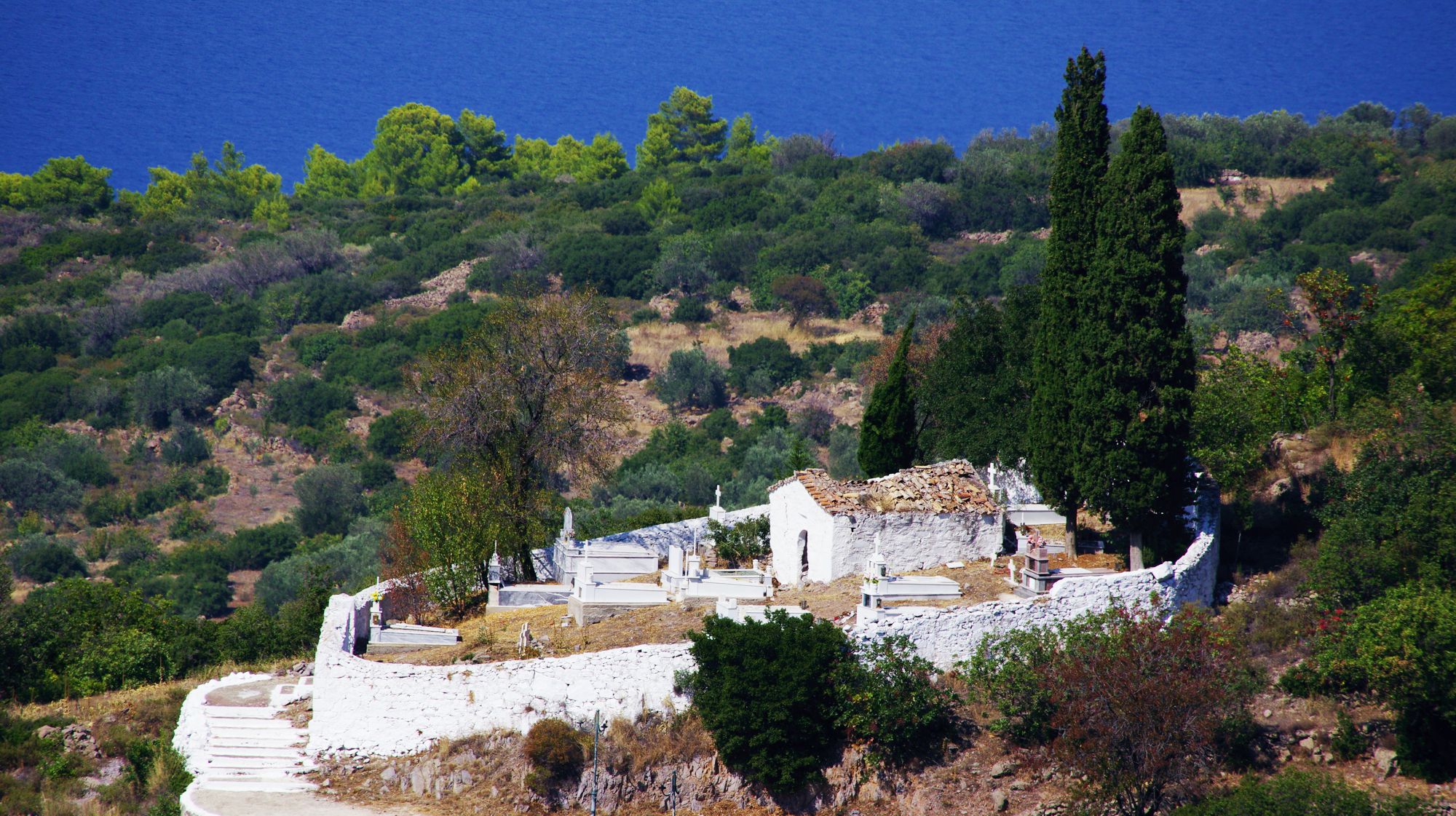 Geography of Methana peninsula: The cemetery church of Makrylogos village, dedicated to Agios Ioanis