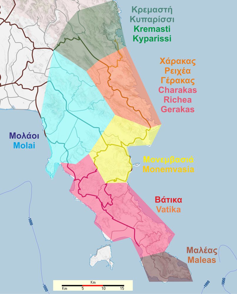 Μονεμβάσια-Βάτικα: Γεωγραφικές ενότητες
